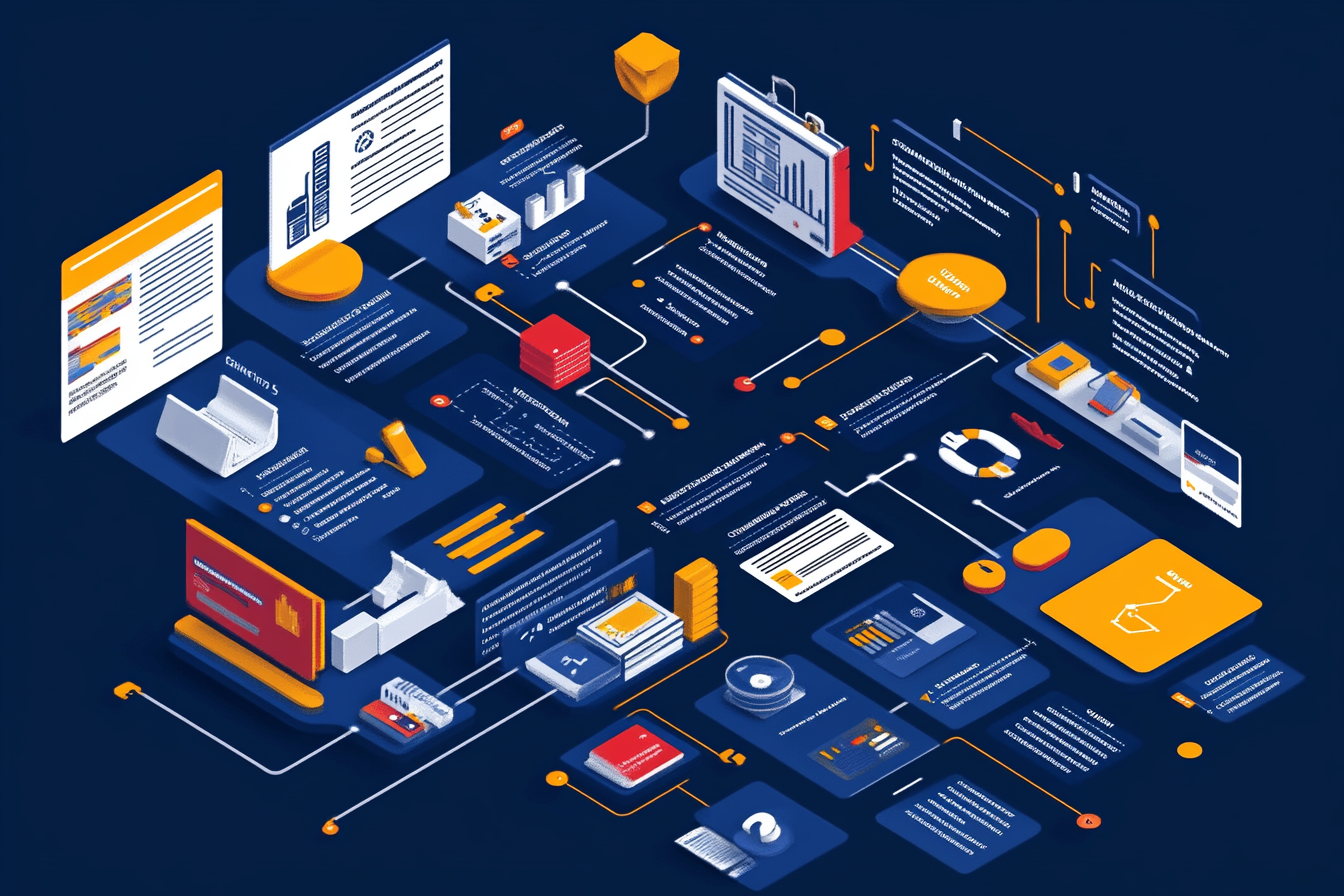 An infographic outlines the process of implementing marketing automation. It features a flowchart detailing steps like team identification, strategy establishment, and budgeting. Icons of tools and a checklist highlight challenges and solutions, emphasizing the importance of targeted tools over all-in-one solutions. The design balances clarity and engagement, making the steps visually distinct.