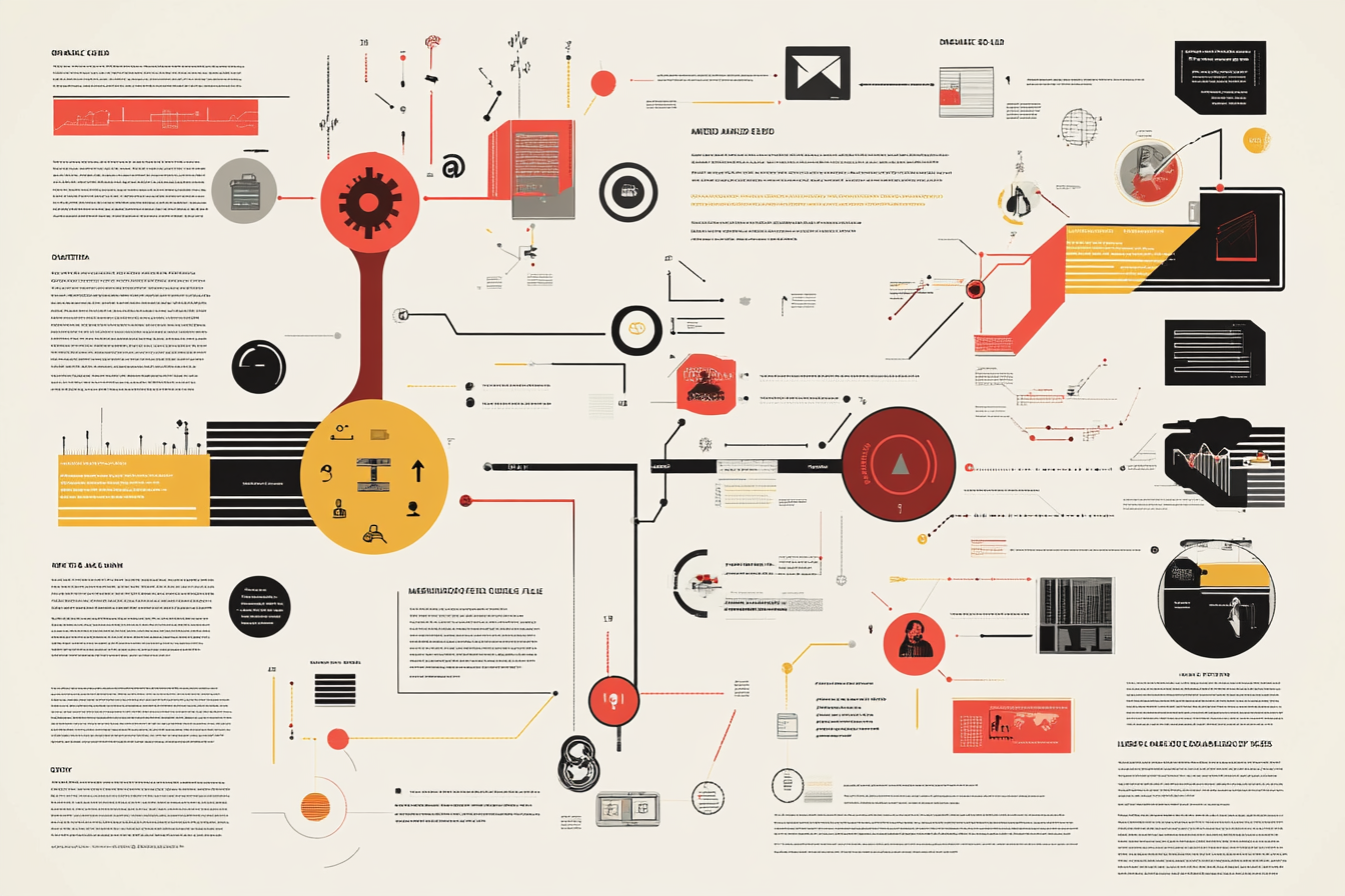 An infographic depicting challenges and considerations in marketing automation. It highlights key issues like disjointed customer experiences and the need for integration. Visual elements show tools with features like customization and data consistency, while arrows indicate the connection between marketing and sales teams. A graph illustrates the importance of staying updated on technology trends.