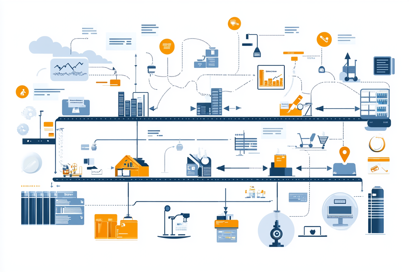 An infographic depicts the ETL process in data automation, illustrating the stages of Extract, Transform, and Load with arrows and icons. Each stage highlights key actions, like data gathering and cleaning, making it visually clear and informative. Target industries for automation, such as retail and healthcare, are represented with relevant imagery, emphasizing its benefits across sectors.