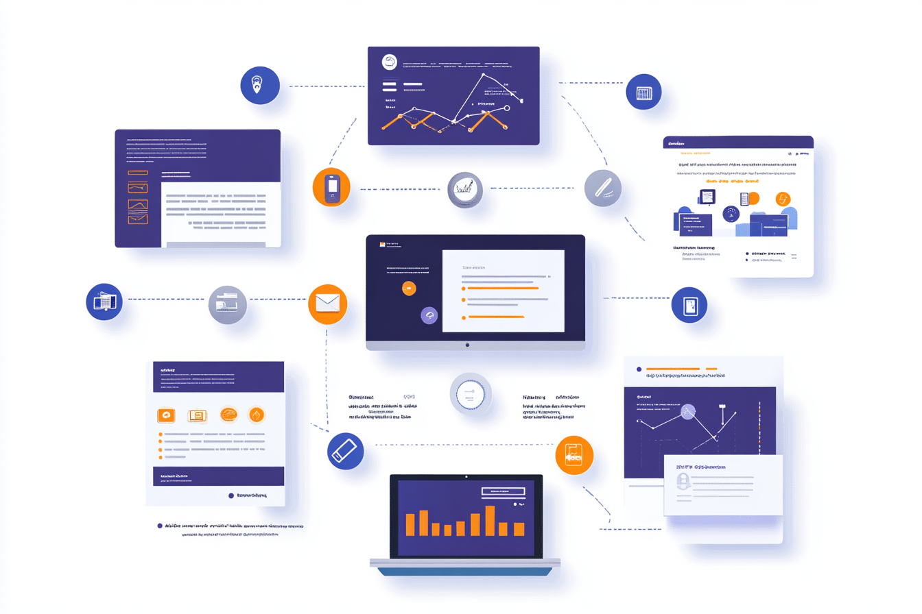 An infographic displays the benefits of email automation software for businesses. Key points include campaign management, lead generation, and timely communication. Icons represent features like autoresponders and website tracking, while graphs illustrate improved engagement and conversion rates. Overall, the design emphasizes accessibility for businesses of all sizes.