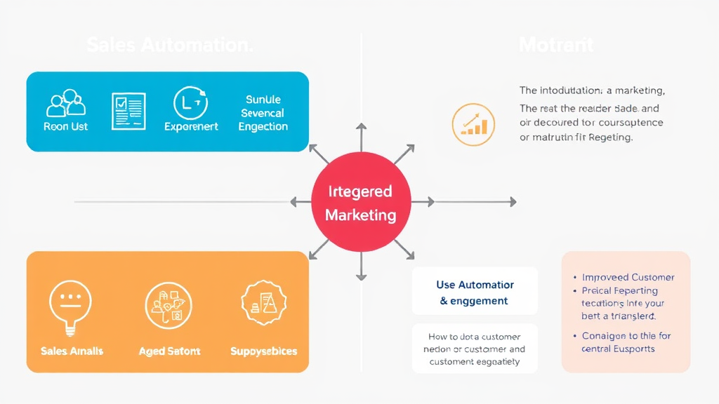 Graphic showing integration of sales automation and marketing, depicting streamlined processes, data flow, and improved customer engagement strategies.