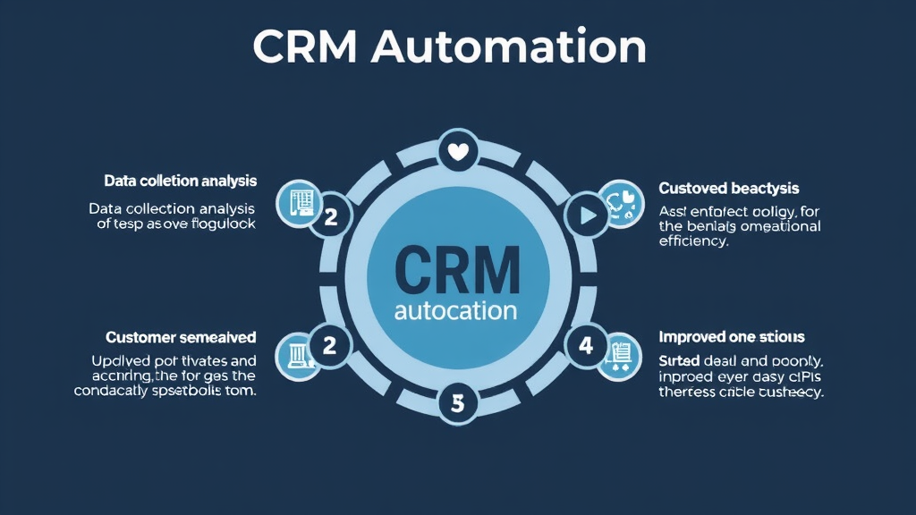 Infographic illustrating CRM automation benefits, featuring data collection, analysis, customer segmentation, and improved operational efficiency for businesses.